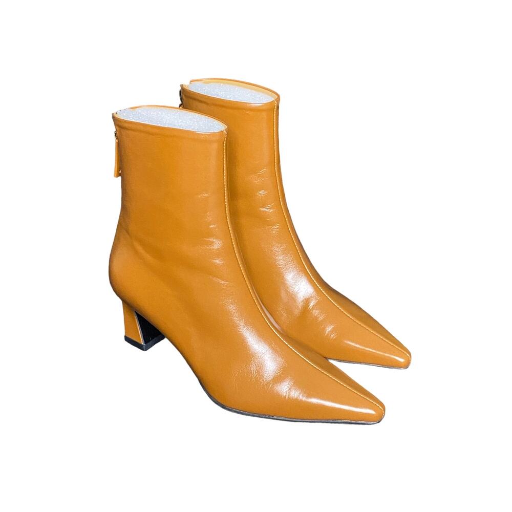 Reike Nen Leather Slim Line Ankle Boots Pointed Toe Block Heel Brown Sz 5.5/35.5